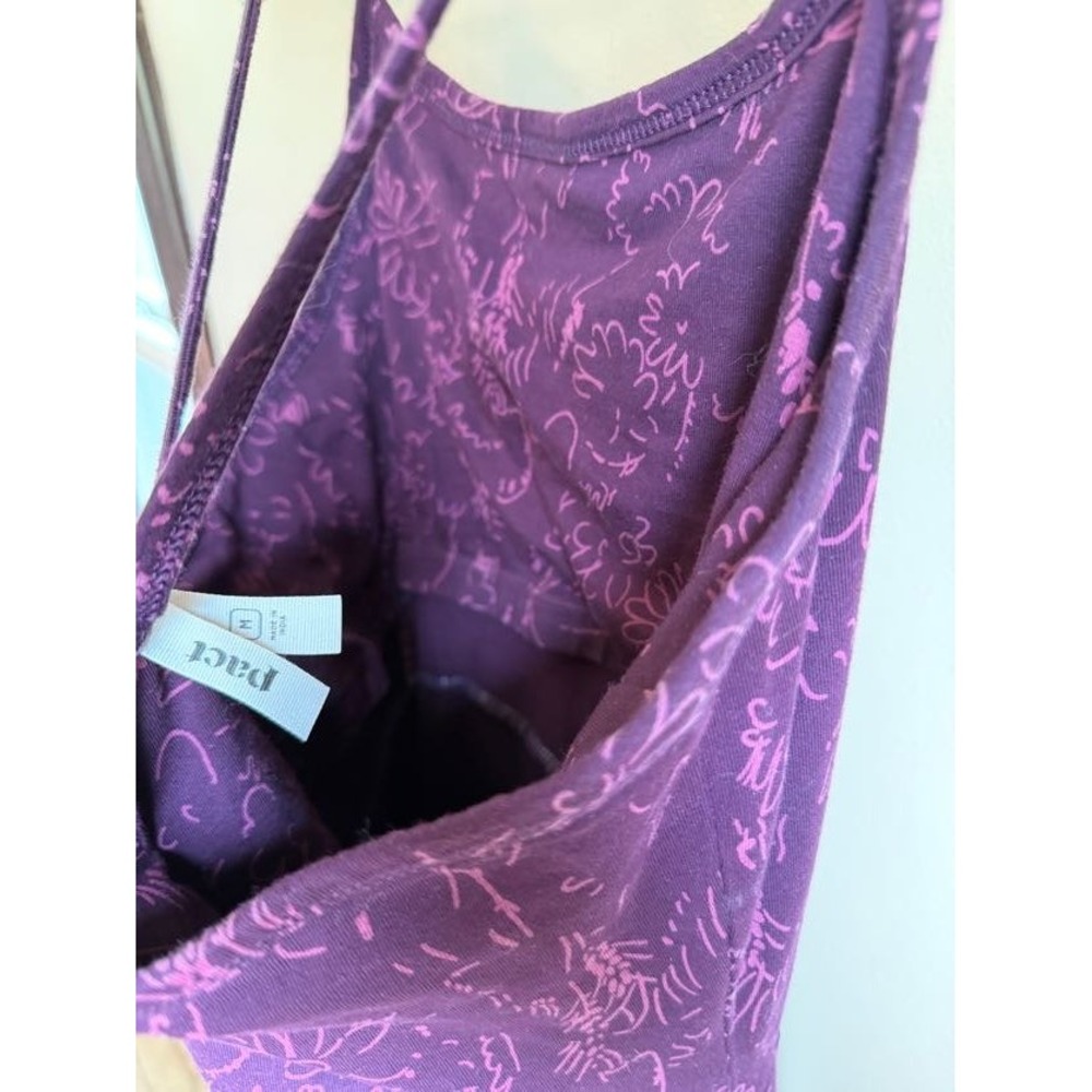 Pact Floral Organic Cotton Midi Dress Sz M Purple Criss Cross Back Beach Coastal - Picture 7 of 13